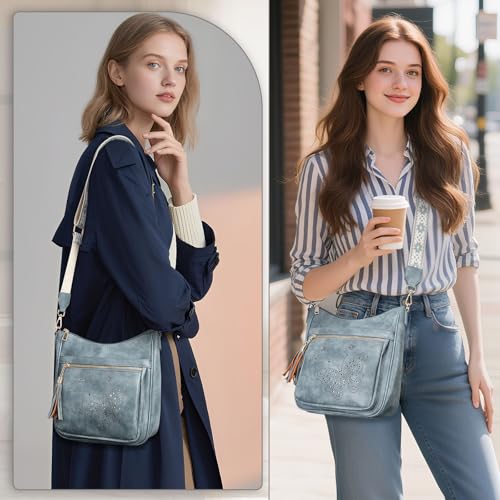KITEVIUN Medium Crossbody Bags for Women Trendy, Women's Butterfly Shoulder Handbags with Tassel - color: 001-blue