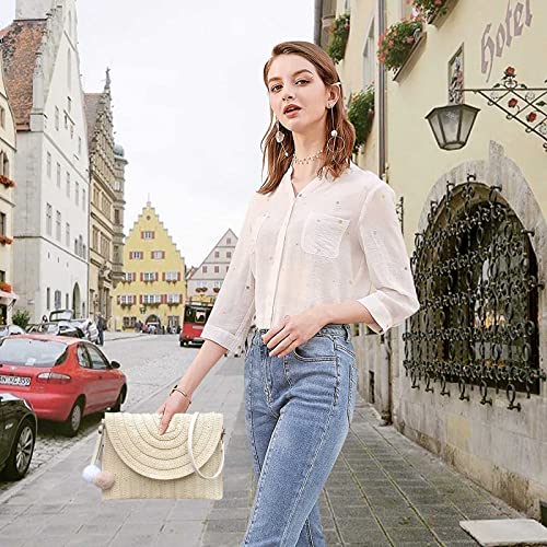 Dailyacc Straw Shoulder Bag For Women Woven Purse Beach Envelope Clutch Straws Wallet | Straw - color: Beige White