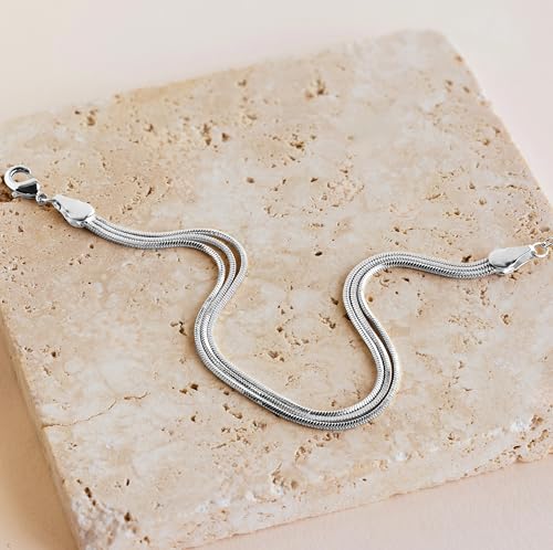 Gold Bracelets for Women, 14K Gold Plated Stackable Bracelet Stack Set Adjustable Charm Paperclip Chain Snake Link Layered Waterproof Jewelry Sets Gifts - style: Herringbone Chain SL