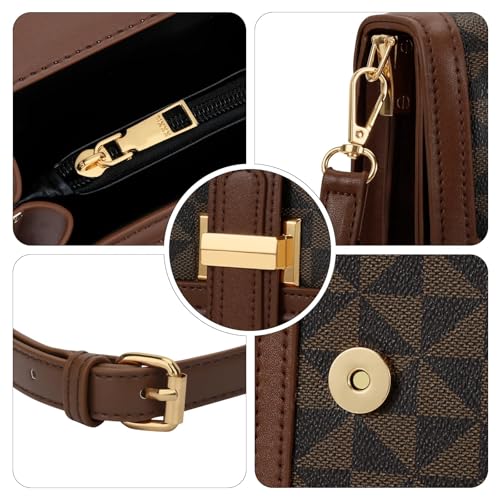 KKXIU Crossbody Bags for Women - Top Handle Purses for Lady, Leather Handbags Shoulder Clutch with Adjustable Shoulder Strap - color: Brown Checkered