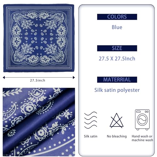 DOOBO Satin Head Scarf - 27.5 Inches Silk Bandana Hair Wrap Square Scarf for Women & Girls - color: Blue