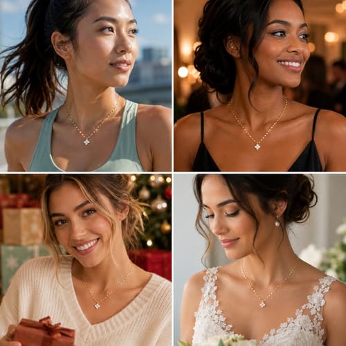 Dainty Gold Necklaces for Women Trendy Non Tarnish 14K Gold Plated Cubic Zirconia Necklace Layered Simple Cute Four Leaf Clover Choker Jewelry Birthday Gifts - color: Gold, style: Sequin CZ