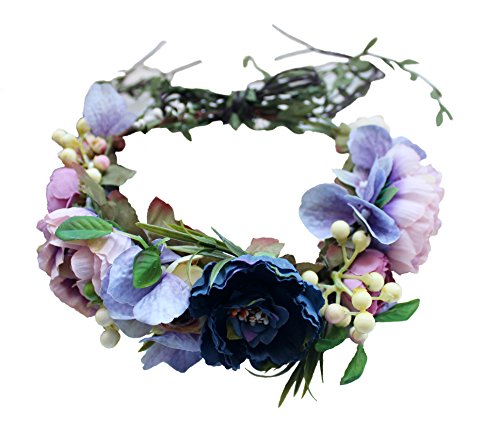 Vivivalue Flower Wreath Crown Boho Flower Headband Hair Garland Floral Headpiece Halo with Ribbon Wedding Party Festival Photos Purple - color: C