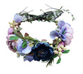 Vivivalue Flower Wreath Crown Boho Flower Headband Hair Garland Floral Headpiece Halo with Ribbon Wedding Party Festival Photos Purple - color: C