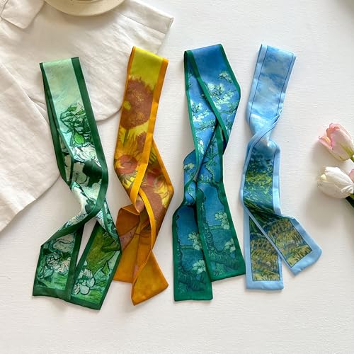 4/40 Pcs Hair Scarf for Women, 35"x2.36" Lightweight Silk Headband, Purse & Bag Scarves Gift Collection - color: Painterly