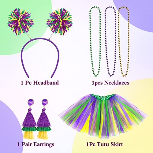 Hicarer 6 Pcs 4th of July Tutu Set Women Red White and Blue Accessories 250th Tutu Patriotic Costume Independence Day Favors - color: Purple, Yellow, Green