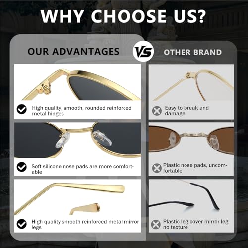 Retro Oval Sunglasses for Women Men 90s Trendy Small Round Gold Sun Glasses Fashion Narrow Metal Frame Shades - color: A1 Gold/Grey