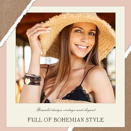 Yinkin 6 Pcs Boho PU Leather Wrap Bracelets for Women Stack Multi Layer Bohemian Cuff Bracelets trendy Jewelry Gifts - style: Novel