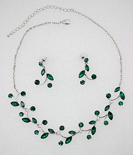 Faship Gorgeous Rhinestone Crystal Floral Necklace Earrings Set - color: Green