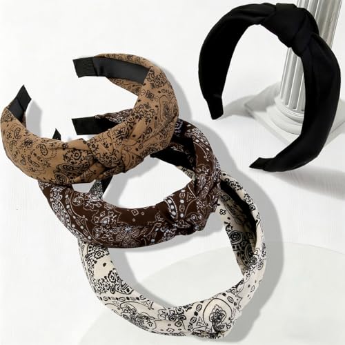 Huachi Headbands for Women Non Slip Fashion Womens Headbands Knoteed - Cute Boho Hair Accessories for Women Designer Print 4PCS - color: Boho print headbansd