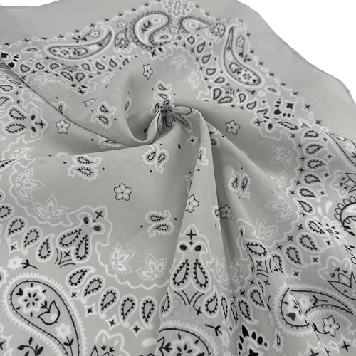 Single Pack Bandanas 60s Premium Cotton Soft Thin Handfeel Large Handkerchief for Men and Women - color: Grey