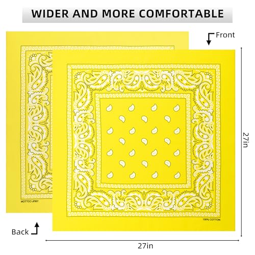 Extra Large Bandana 27” x 27”,100% Cotton bandana for Men and Women，Multi-Purpose Scarf Headbands ，Head Scarfs - color: Orange/Yellow