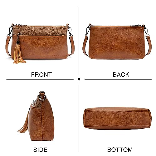 LAVAWA Women's Crossbody Handbag Small Vintage, Ladies Wallet Western Adjustable Phone Purse Clutch Turquoise Concho Embossed - color: Brown3