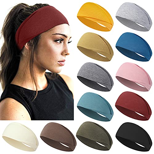 AKTVSHOW Headbands for Short Hair - Elastic Non-Slip Workout Sports Yoga Head Bands, Wide Thick Sweat Hair Wraps for Girls, 12 Pack - color: Women Headbands Set 3