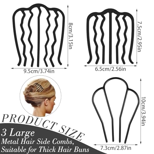 8 Pcs Hair Pins for Buns, U-Shape Side Combs for Women's French Twist Updo and Bun Vintage Styling, Hair Fork Clip Teeth Secure Hold Accessories, 5 Style - color: Black3