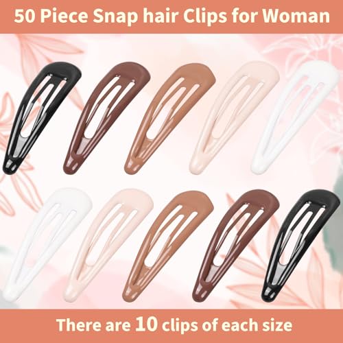Gingbiss 50Pcs Snap Hair Clips for Women, 1.88 Inch Silicone Coating Classic Metal Hair Barrettes with Storage Case for Women Girls, No Slip Hair Accessories for Hair, 5 Assorted Colors
