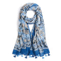 QIUTIMIY Scarf for Women Lightweight Soft Floral Leopard Printed Scarves Fall Winter Fashion Shawl Wrap with Fringe - color: Flower-lake Blue