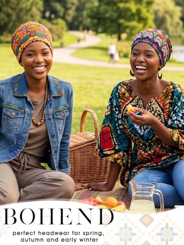 Bohend Bohemian Beanie Hats Headwear Cap Stretch Non Slip Bandanas Sleep Turbans Hats for Women Men Close top Head Covering - style: Boho 2