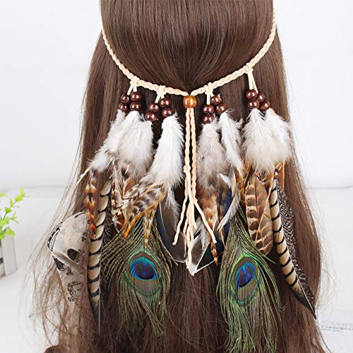 WLBON Halloween Boho Feather Headband Hippie Indian Hair Hoops Bands Tassel Bohemian Headpiece Hairband Women Christmas Wedding Holiday Festival Masquerade Cosplay Dress Up Birthday Party Accessories - color: Strips