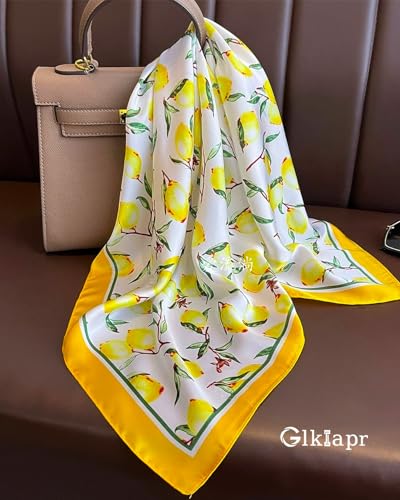 Satin Bandana Headscarf for Women Silky Hair Scarves for Fashion Lightweight - color: 18-yellow Lemon