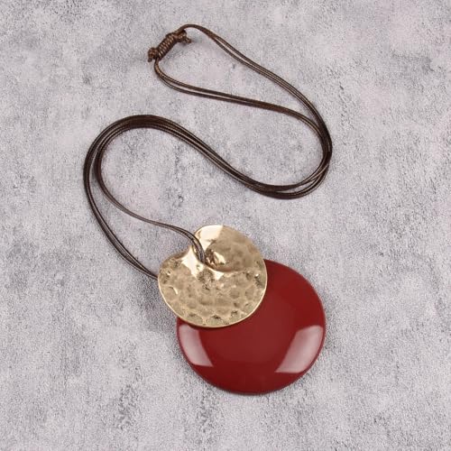 Leather Necklace for Women Large Pendant Hippie Choker Necklace Vintage Sweater Necklace Chunky Boho Necklaces for Women - style: Chunky Circle Necklace
