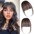 Clip in Bangs 100% Real Human Hair Extensions Wispy Dark Brown Fake Hair Pieces for Women Fringe with Temples Daily Wear - color: Dark Brown, size: Wispy Bangs