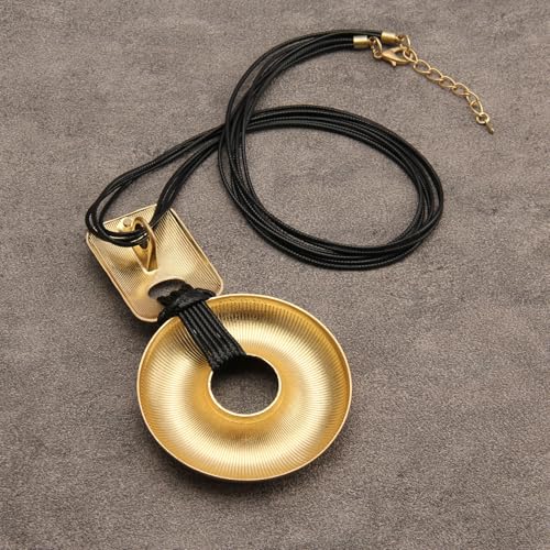 Boho Necklaces for Women Chunky Circle Necklace Layered Boho Circle Leather Choker Necklace Long Vintage Necklaces Bohemian Jewlery Gifts - style: Boho Statement Necklace