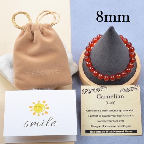 468Handmade Adjustable Natural Gemstone Crystal Bracelet Healing Power Energy Inspirational Gifts with Card for Unisex - color: 09-Carnelian(Luck), size: 8mm