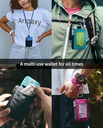 Artpaxy Minimalist Wallet For Mens Womens, Keychain RFID Blocking Zipper Small Wallet with ID Window 2 Lanyards,Water Resistant Travel Cash Card Coin Case Boys Girls - color: Sky blue+Purple, style: Casual