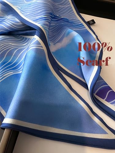 kcctoo 59" Mulberry Silk Like Head Scarf Women's Fashion Square Neck Satin Scarfs for Bag Hair Scarves Gift 59 * 5.9” - color: B001-mystic Blue