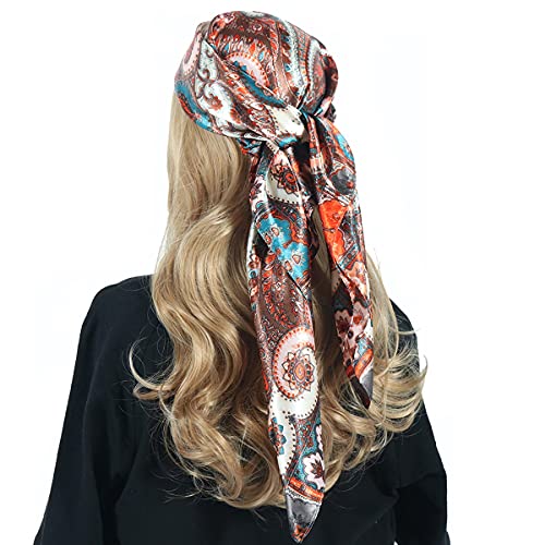 Headscarf Large Square Women Scarf 35" Fashion Scarves Silk Feeling Hairscarf - color: A101