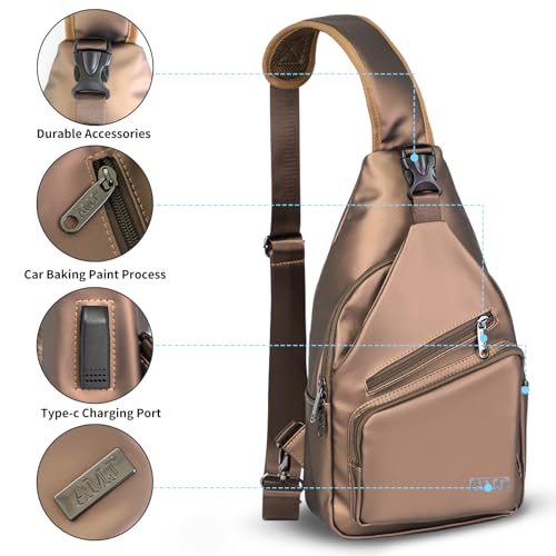 AMJ Crossbody Sling Bag Men Women, Casual Shoulder Backpack, Chest Daypack Satchel for Hiking Travel - color: Leather Brown, size: Small