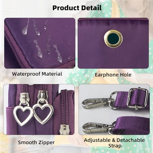 JANKS Small Crossbody Bag for Women - Mini Phone Purses with Crossbody Strap and Wallet - Nylon Arm Bag - color: A-grape Purple