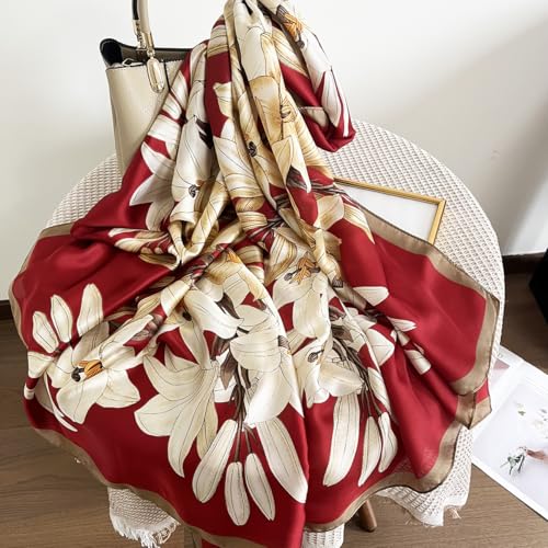 Long Silk Like Scarf Lightweight Satin Scarves Large Sunscreen Shawl Wrap for Women - color: 008.magnolia Red