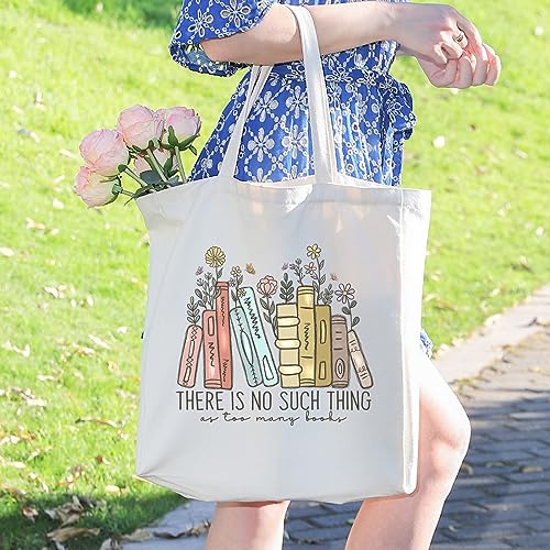 LEADO Cute Canvas Tote Bag with Pocket, Book Lovers Gifts - Mothers Day, Birthday, Book Club Gifts for Book Lovers Women - Reading Accessories, Librarian, Bookish, Readers, Teacher, Library Present