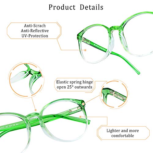 LifeArt Round Blue Light Blocking Glasses, Computer Glasses, Gaming Glasses, TV Glasses for Women Men (Clear Green, No Magnification) - color: 16_days_clear Green, size: +0.00(No Magnification)