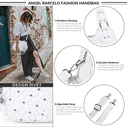 Angel Barcelo Purses for Women Large Shoulder Bag Soft Hobo Bags for Women - color: White