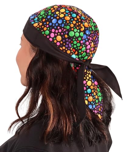 Sparkling EARTH - American Made Skull Caps Doo Rags Do Rag Durag Headwrap Head Wraps Skullies - Made in The USA! - color: Multi-colored Dots on Black Skull Cap