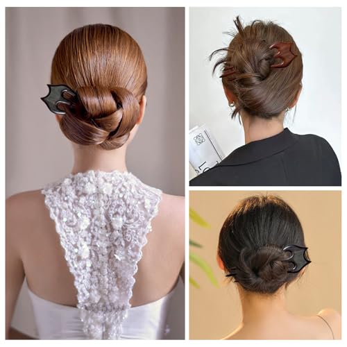 French Hair Pin for Women Wooden Rosewood Hair Sticks for Buns Chinese 3-prong Cute Hair Fork for Long Hair (Darkbrown（Ebony）) - color: Darkbrown（Ebony）