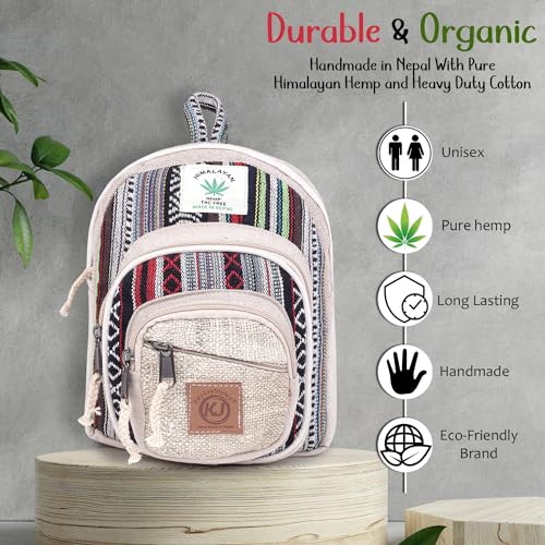 Small Lightweight Minipack Daypack Handmade Himalayan Hemp Travel, Hiking, Purse for Men, Women (Side Zipper) - size: Small