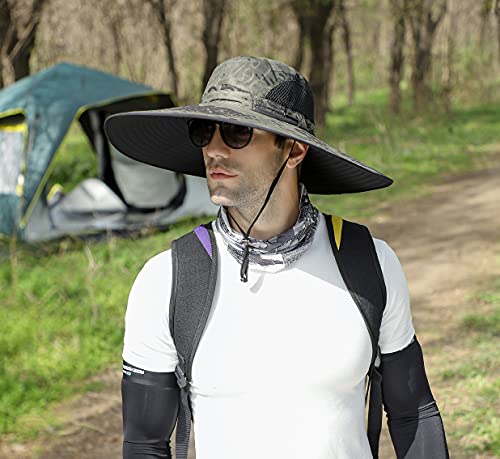 Leotruny Men Wide Brim Sun Hats UPF50+ Waterproof Breathable Bucket Hat for Fishing, Hiking, Camping - color: C06-army Green Ink