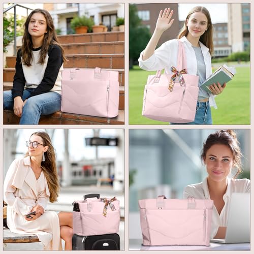 YFWE Puffer Tote Bag for women, Lightweight Tote Bag with Compartments for Work, Travel, School, Gym & Nurses - color: Pink