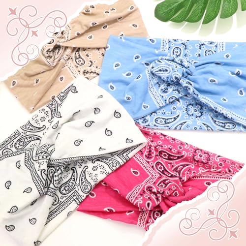 Wide Headband Boho Bandana HeadbandsFor Women Turban Head Wraps Paisley Criss Cross Wide Headbands Non Slip Hair Scarf Head Bands Cute Hairband Fashion Hair Accessories For Girls Teens 4 Pack - color: Style 136
