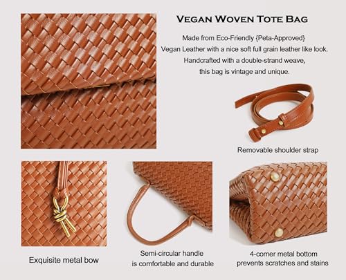 Woven Crossbody Bag for Women, Top Handle Satchel Purse Shoulder Handbag, Woven Handbag - color: Brown