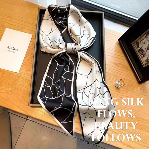 Sumolux Head Hair Scarf for Women Neck Purse Bag Handbags Scarf Like Silk - color: Black White Curves