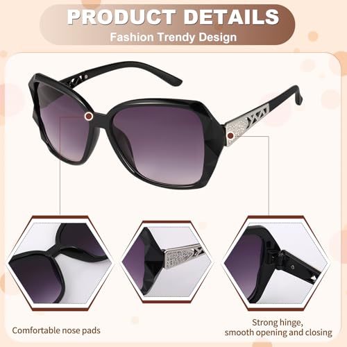 3/4 Pcs Women Large Sunglasses UV 400 Glasses Oversized Classic Trend Ladies Sunglasses with Shiny Large Frame - color: Black/Brown/Purple