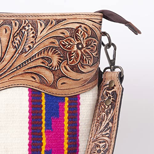 Merbaa Women Handtooled woolen saddle blanket hand woven Crossbody Bag - color: White