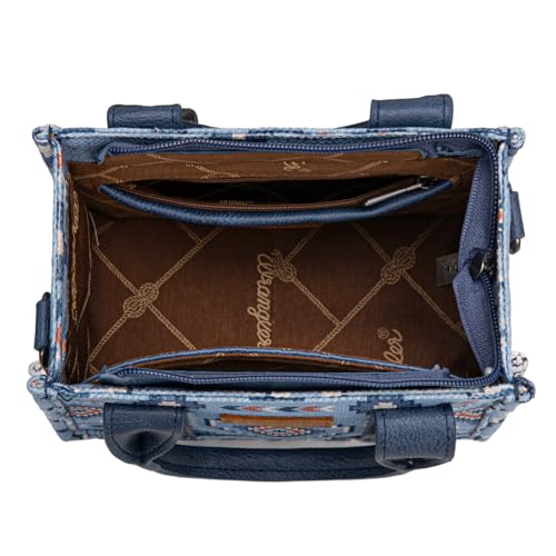 Wrangler Mini Aztec Tote Bag for Women Boho Small Top Handle Purse with Adjustable Strap - color: Boho Blue Jeans