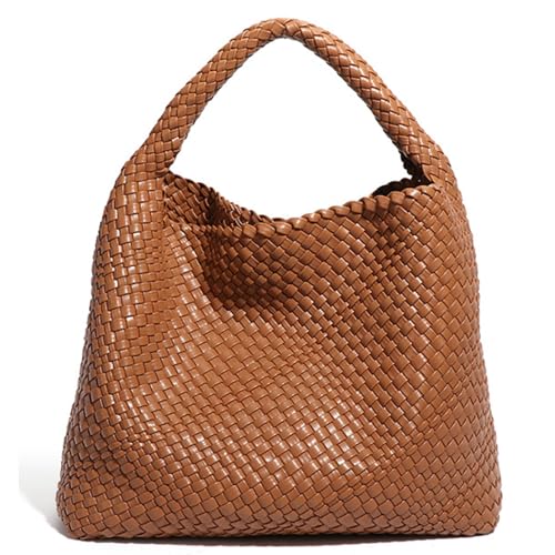 Geelyda Woven Tote Bag for Women with Purse, Fashion Shoulder Hobo Underarm Bags, Large Woven Handmade Work Commuter Day Bags - color: Dark Yellow-brown