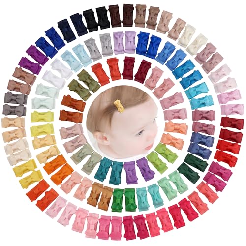 CÉLLOT Hair Clip, 120pcs Baby Girls Grosgrain Ribbon 1.2" Mini Bow Snap Clips, 60 Colors for Infant Toddlers Fine Thin Hair in Pairs - color: 120pcs/60color